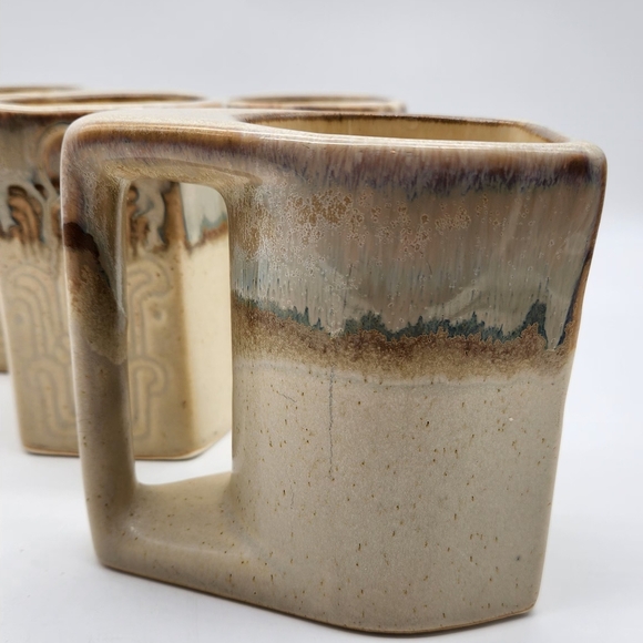 Signed Rodolfo Padilla Set Of 4 Aztec Art Pottery Stoneware Mugs Earth Colors - Picture 5 of 9
